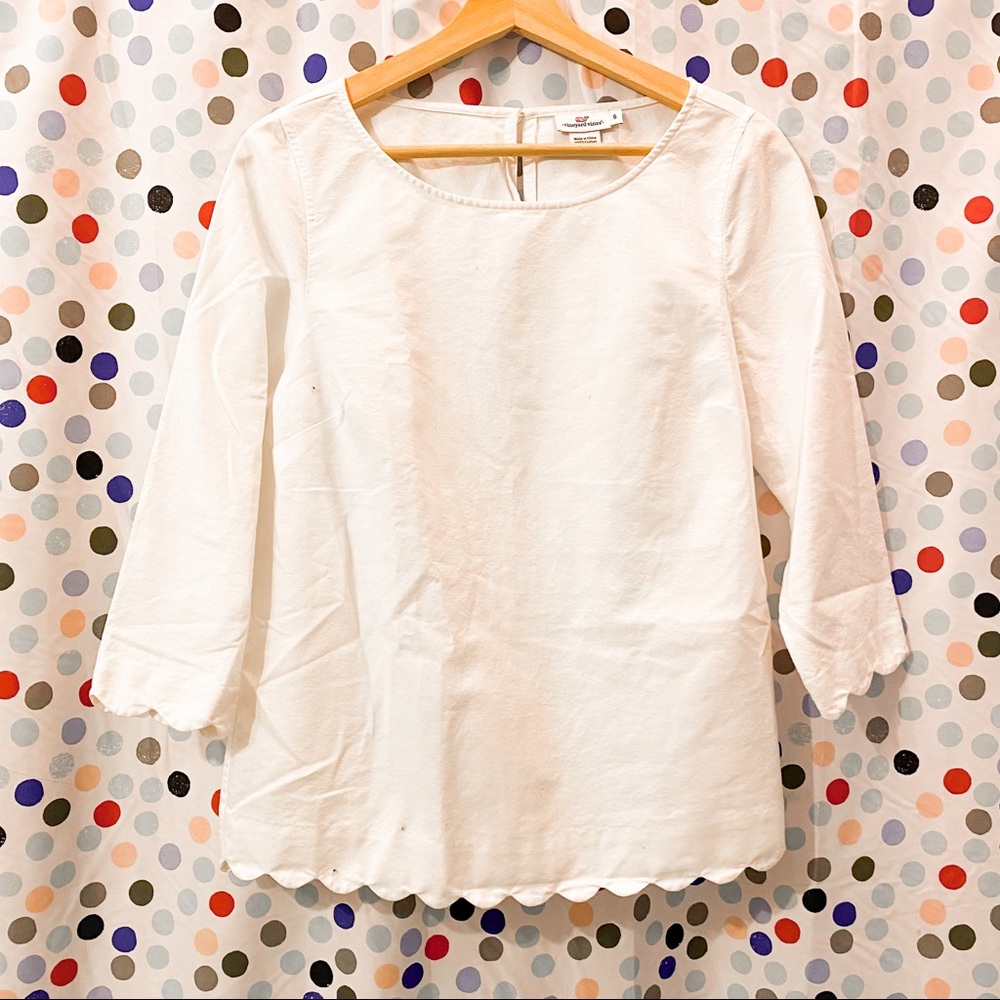 Womens white Vineyard Vines Scalloped Blouse Top